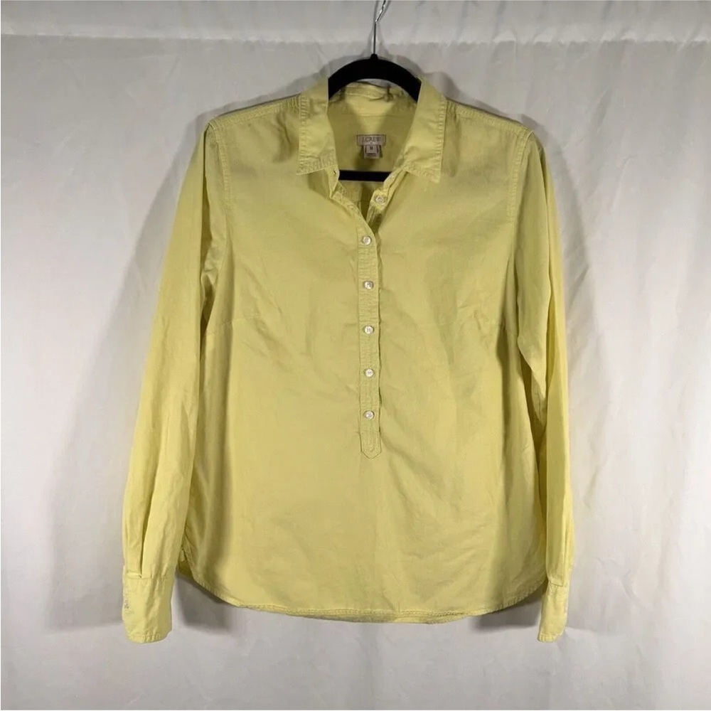 J. Crew Blouse Women's Meduim butter Yellow 1/2 Button Long Sleeve 100% Cotton